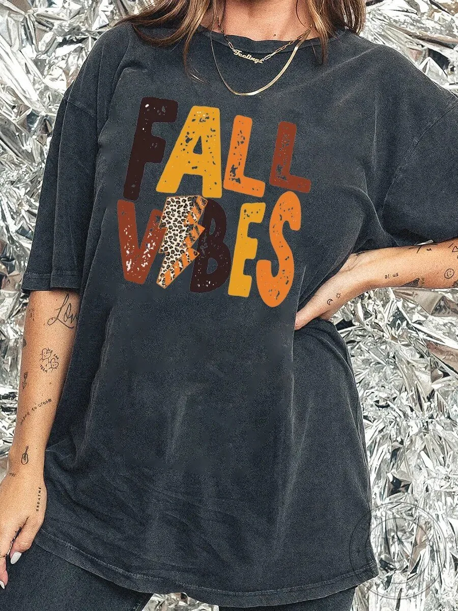 Fall Vibes Cheetah Print Distressed Style Graphic T-Shirt