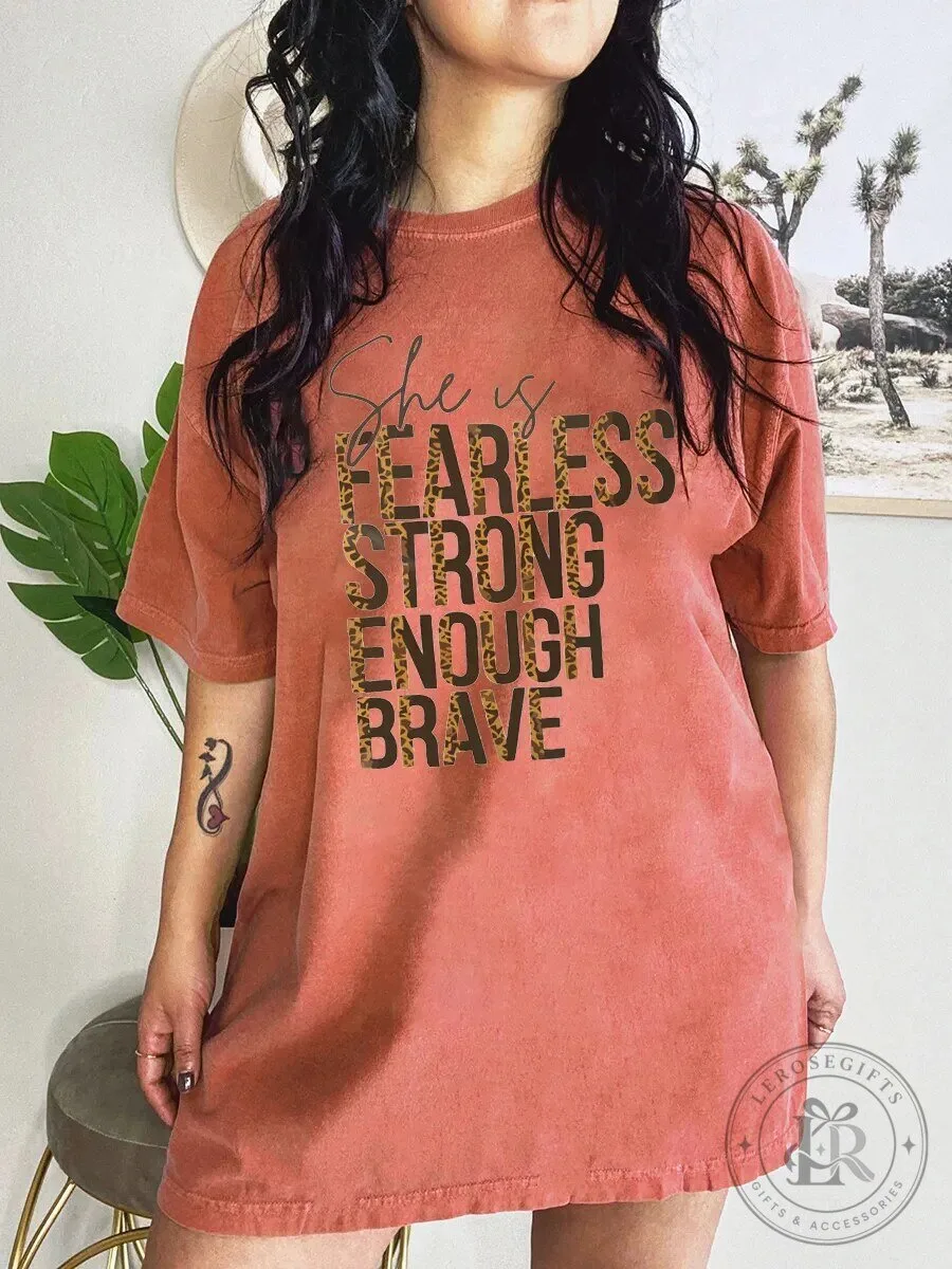 She Is Fearless Strong Enough Brave Leopard Print Women's T-Shirt