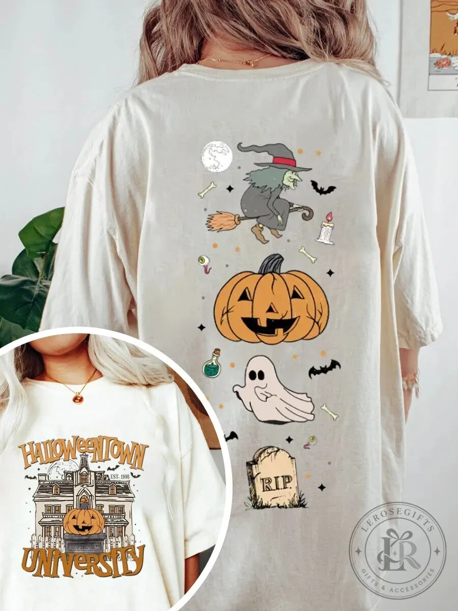 Halloween Graphic Tee Vintage Halloweentown University Oversized T-Shirt