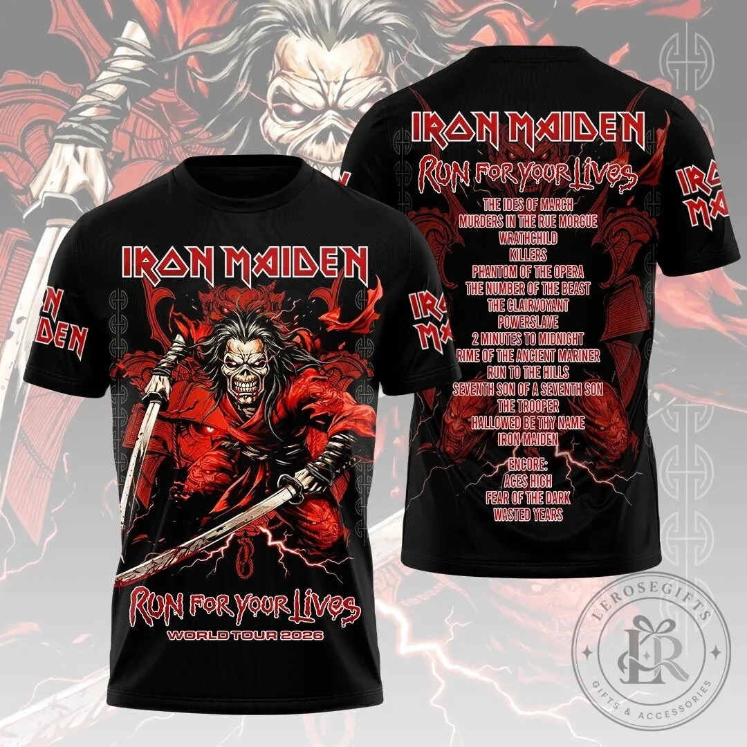 Black T-Shirt for Iron Maiden's Run For Your Lives World Tour 2026