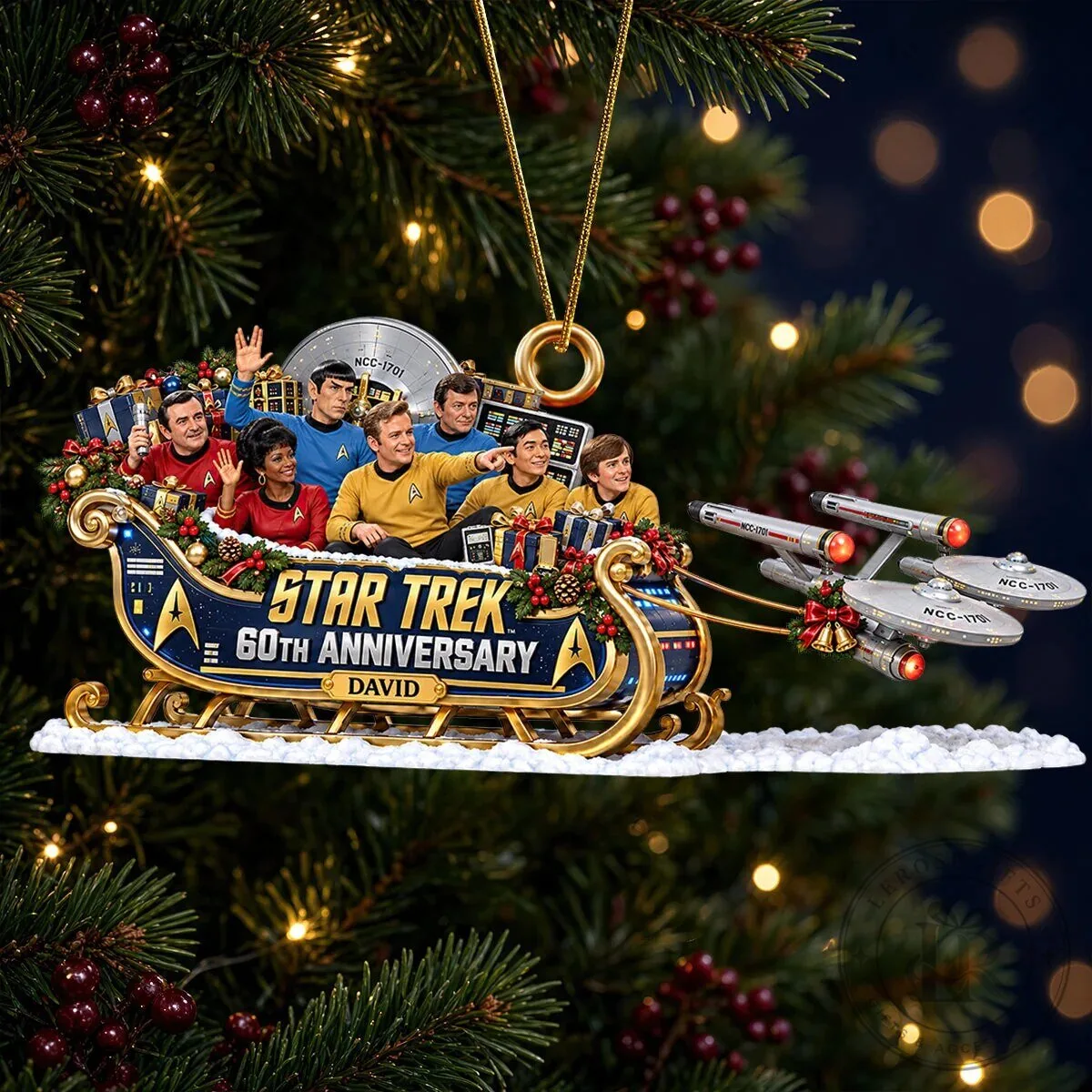 Star Trek 60th Anniversary Galactic Sleigh Ride Christmas Tree Ornament