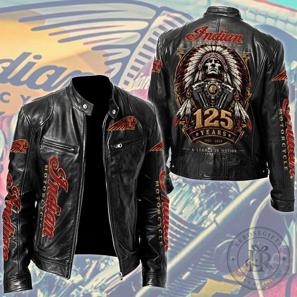 Black Leather Jacket for Indian Motorcycle's 125th Anniversary Legacy In Motion
