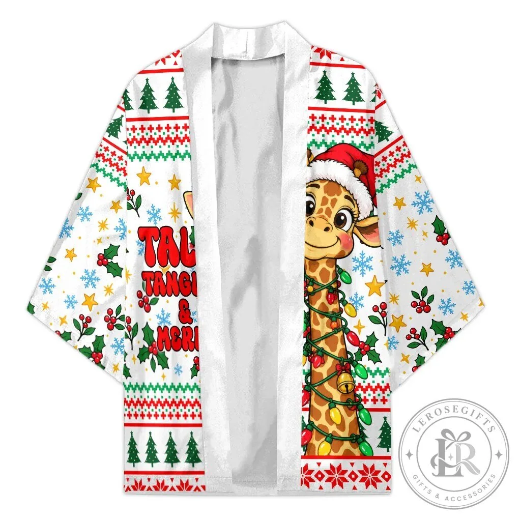 Christmas Giraffe Tangled in Lights Kimono Cardigan