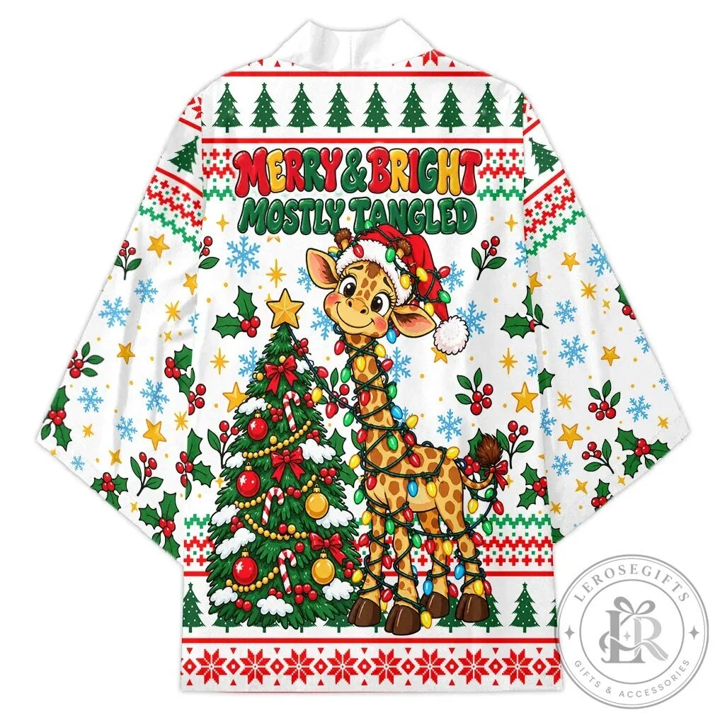 Christmas Giraffe Tangled in Lights Kimono Cardigan 9 Christmas Giraffe Tangled in Lights Kimono Cardigan