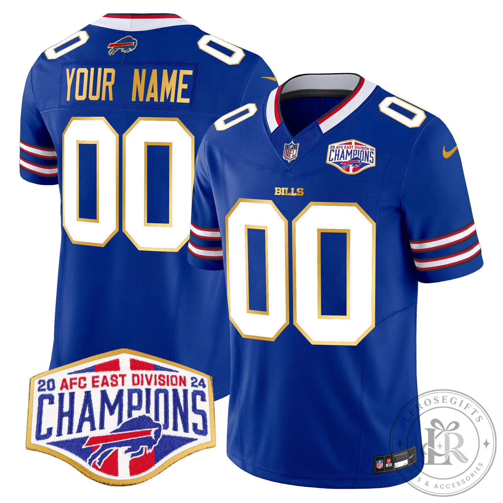 Buffalo Bills 2024 AFC East Division Champions Gold Trim Football Jersey