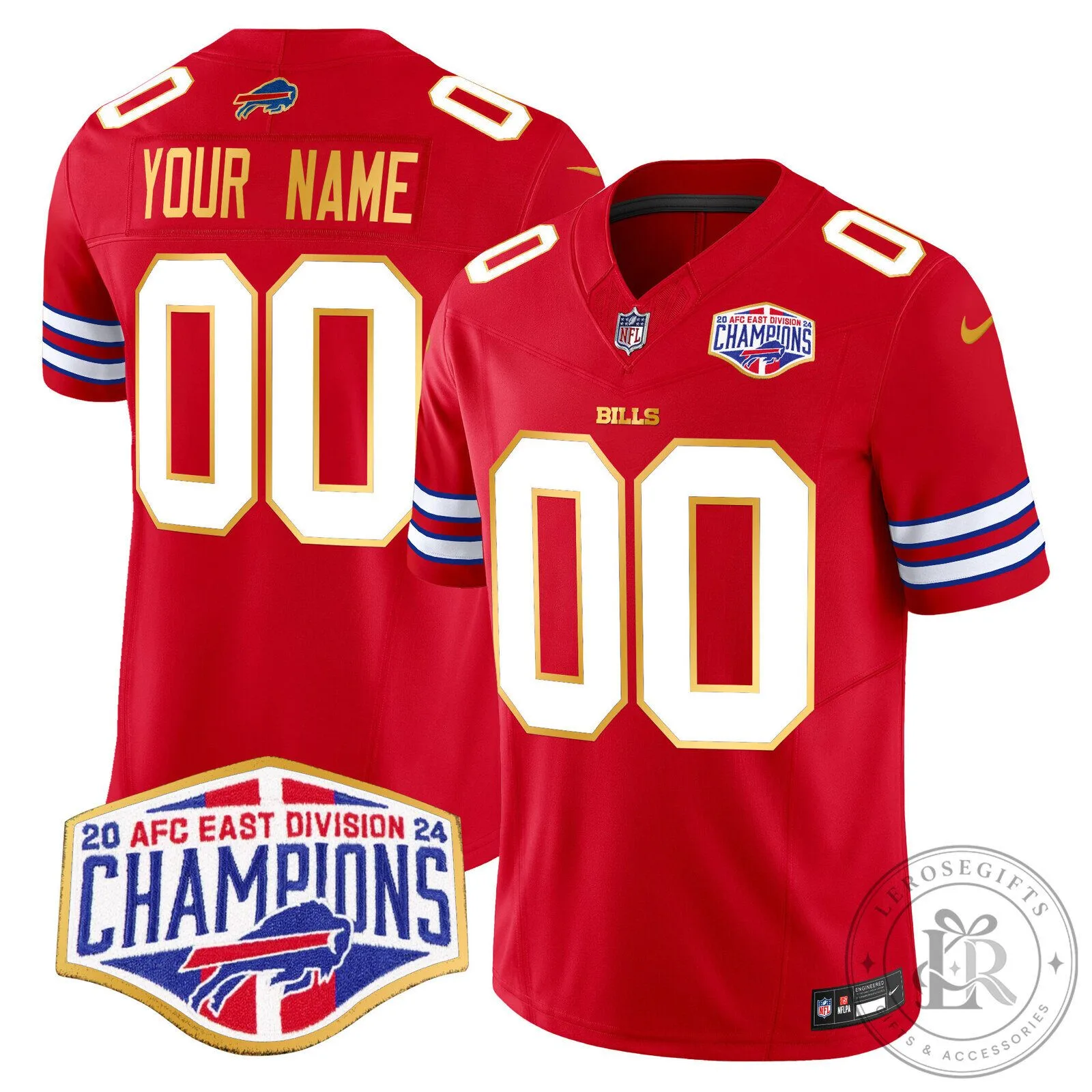 Buffalo Bills 2024 AFC East Division Champions Gold Trim Football Jersey 9 Buffalo Bills 2024 AFC East Division Champions Gold Trim Football Jersey