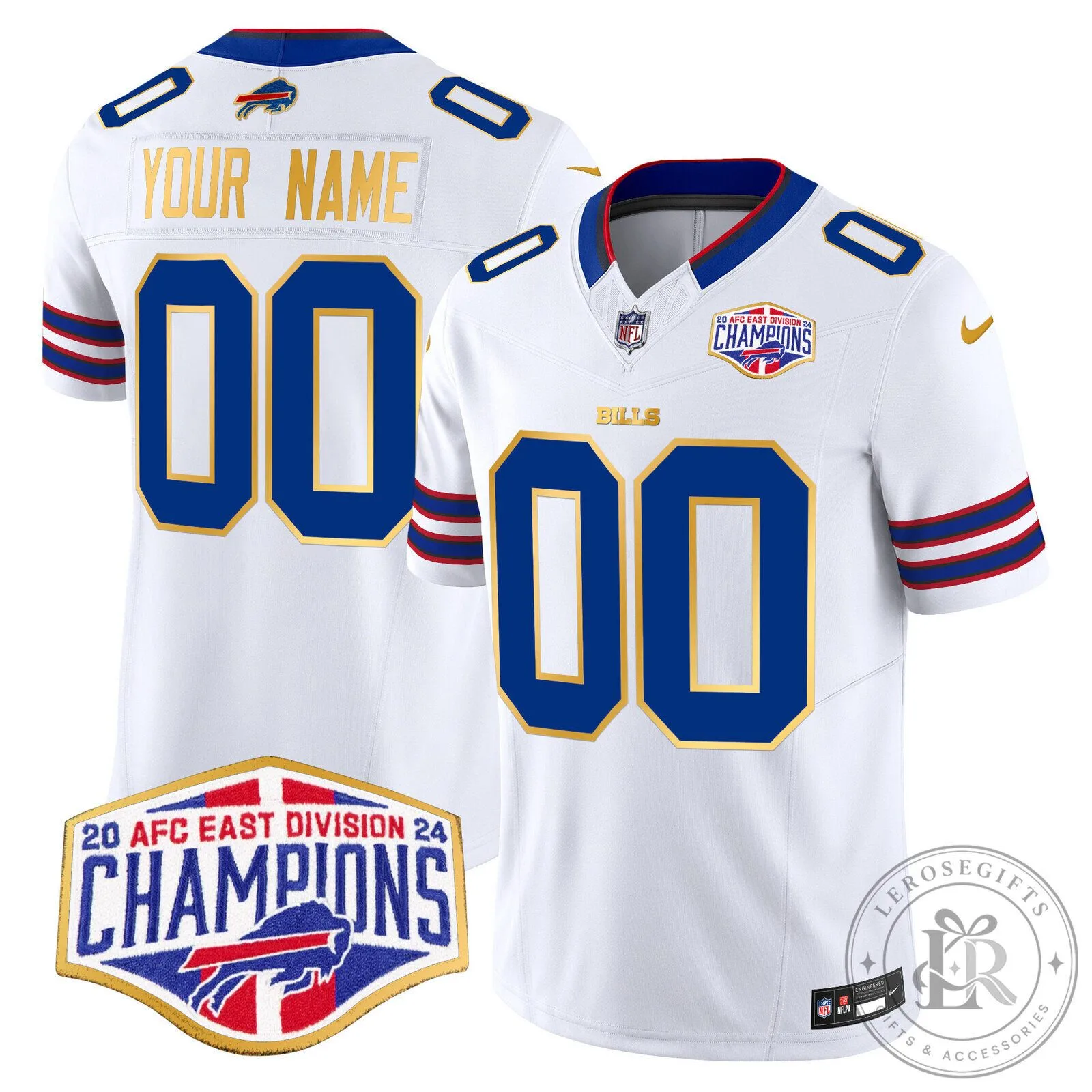 Buffalo Bills 2024 AFC East Division Champions Gold Trim Football Jersey 10 Buffalo Bills 2024 AFC East Division Champions Gold Trim Football Jersey