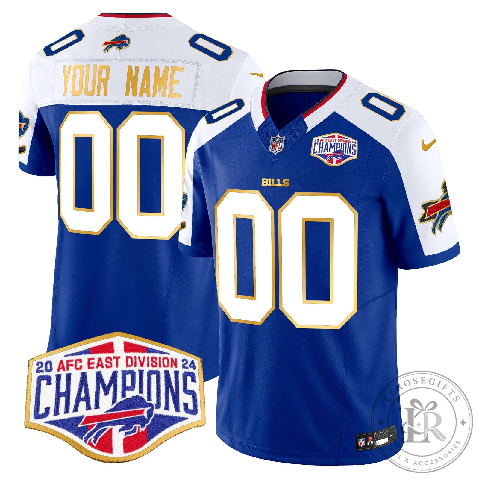 Buffalo Bills 2024 AFC East Division Champions Gold Trim Football Jersey 12 Buffalo Bills 2024 AFC East Division Champions Gold Trim Football Jersey