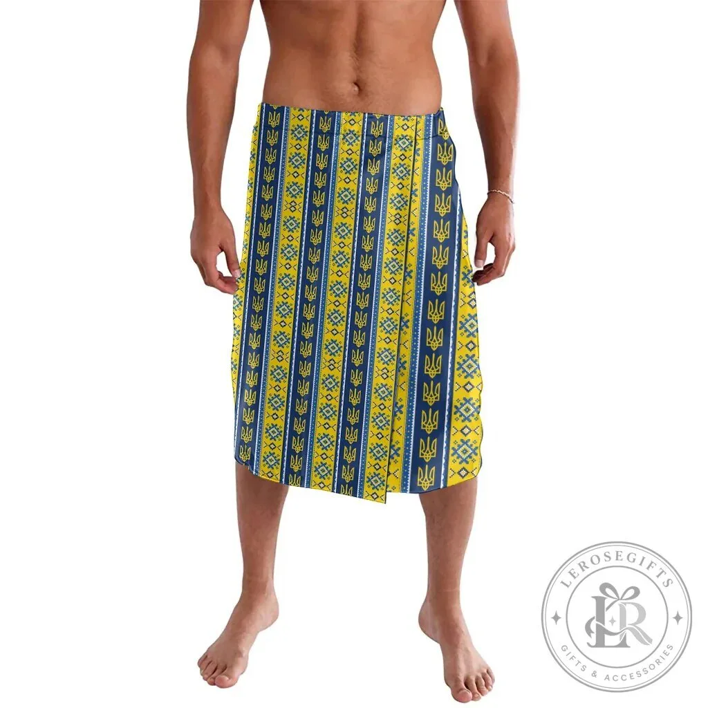 Ukrainian Trident Pattern Blue Yellow Striped Christmas Lavalava Skirt