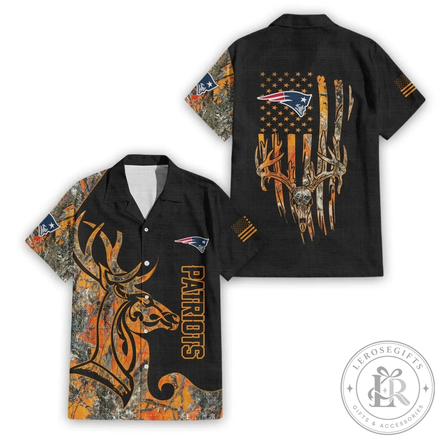 New England Patriots Deer Hunting Camouflage American Flag Hawaiian Shirt