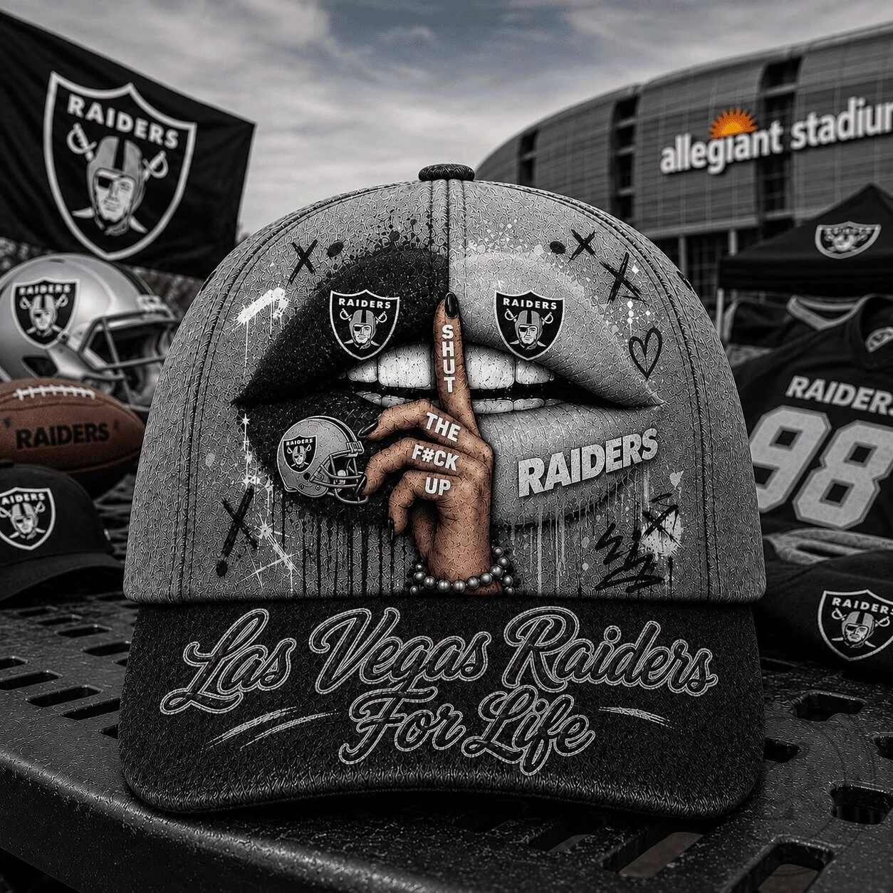 Las Vegas Raiders Football Team Shut The Fuck Up Lips Baseball Cap Hat