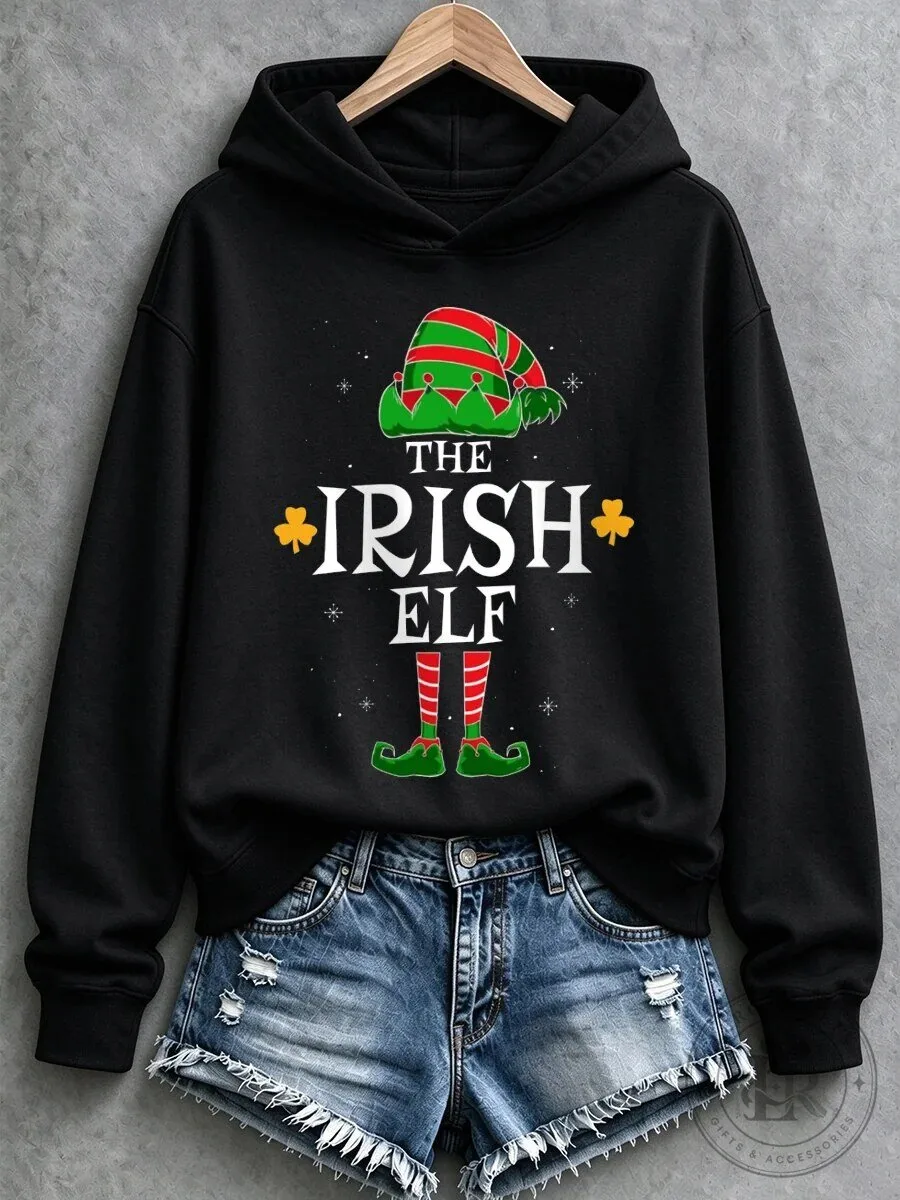The Irish Elf Christmas Holiday Green Hat And Striped Legs Black Hoodie