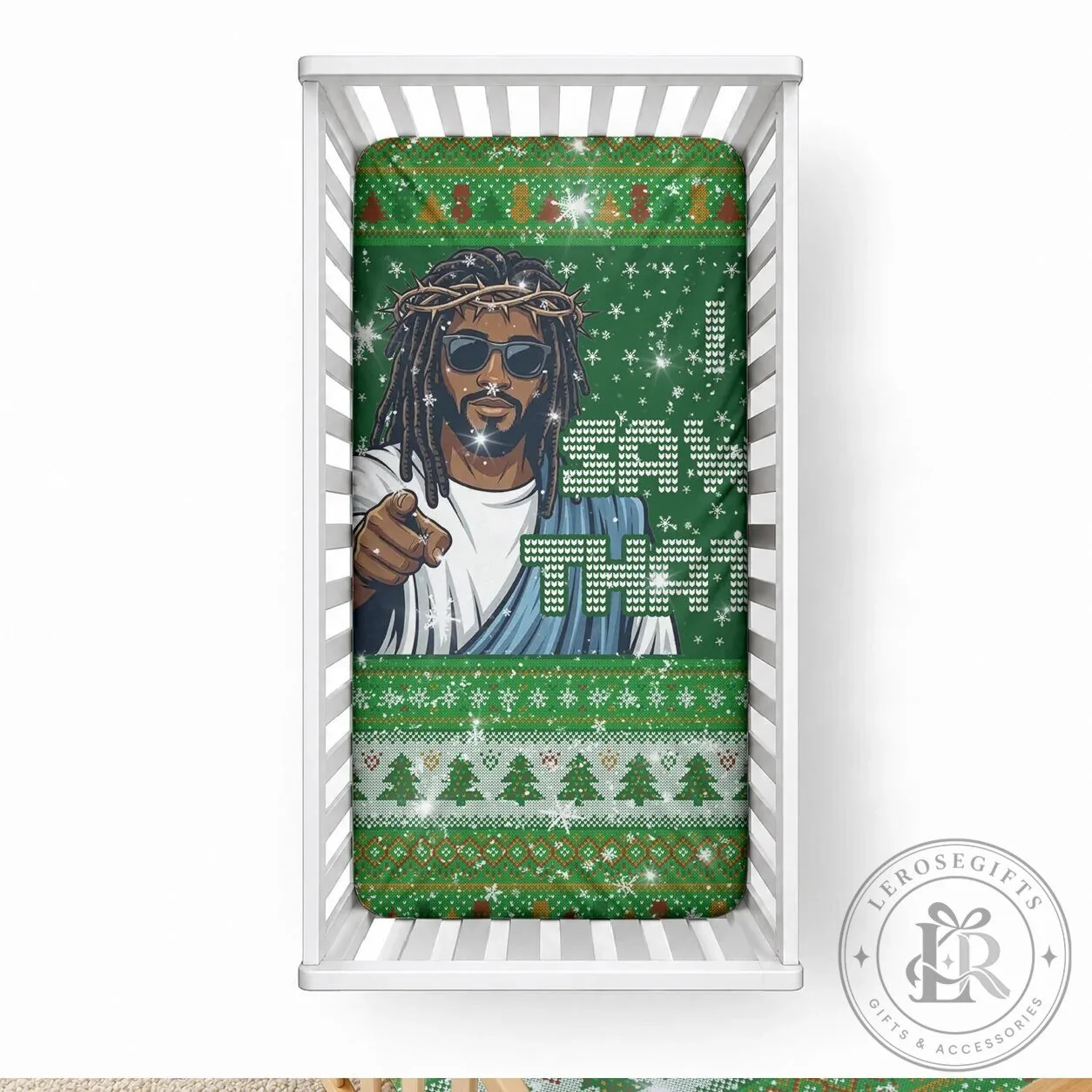 Black Jesus Merry Christmas Baby Fitted Sheet Religious Faith Holiday Bedding
