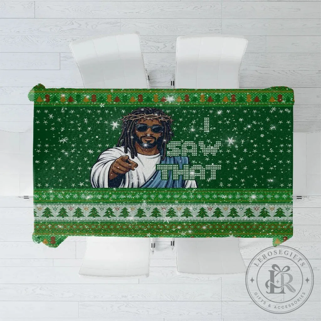 Black Jesus I Saw That Ugly Christmas Sweater Pattern Tablecloth