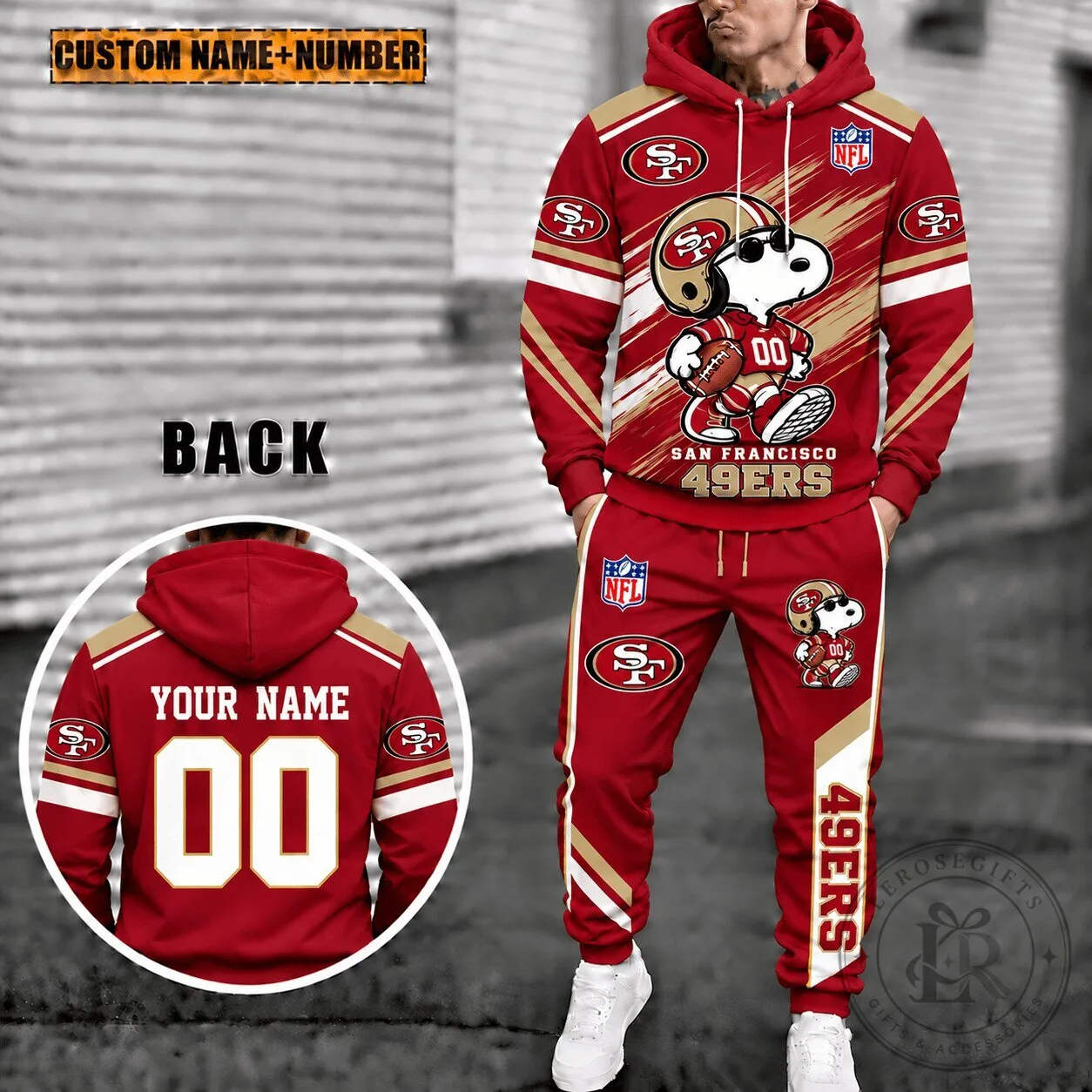 San Francisco 49ers Fan Hoodie and Sweatpants Set with Snoopy Design
