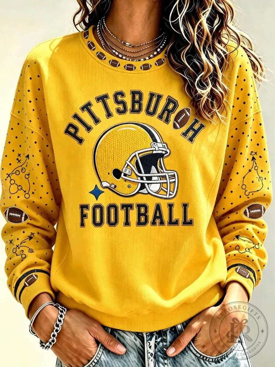 Pittsburgh Football Helmet Graphic Women's Crewneck Sweatshirt