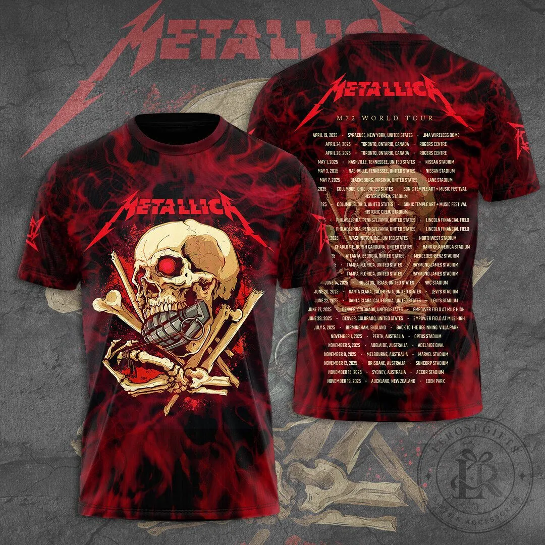 Metallica M72 World Tour Skull and Grenade Graphic T-Shirt