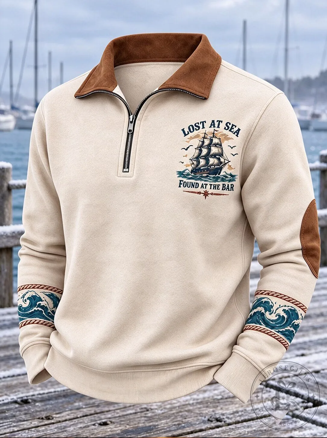 Lost At Sea Found At The Bar Pirate Ship Quarter-Zip Sweatshirt