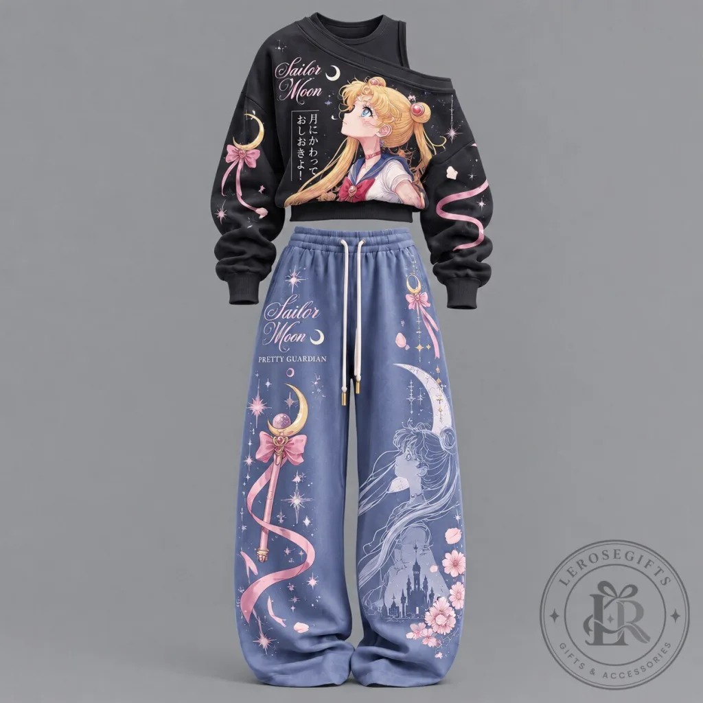 Sailor Moon Pretty Guardian Women's Cropped Sweatshirt and Sweatpants Set Sailor Moon Pretty Guardian Women's Cropped Sweatshirt and Sweatpants Set