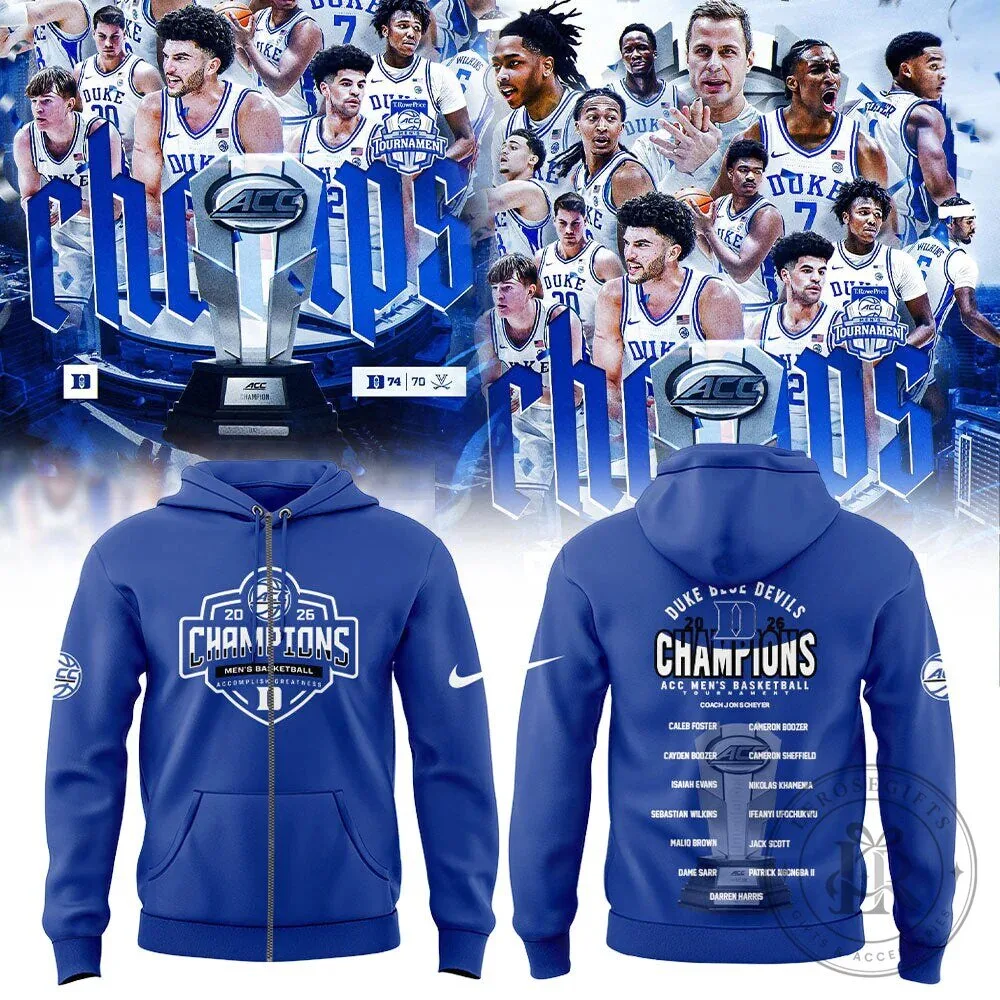 Duke Blue Devils ACC Men's Basketball Champions 2026 Full-Zip Hoodie