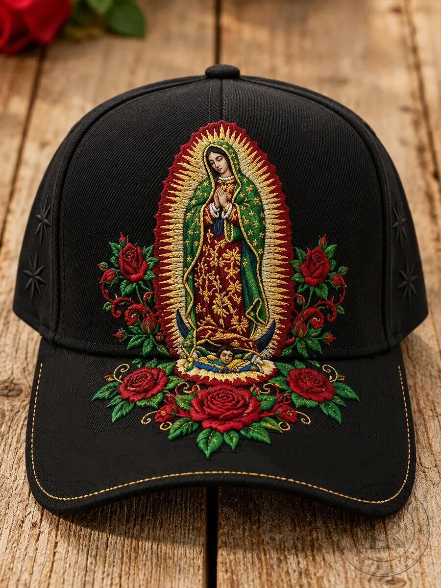 Our Lady of Guadalupe Virgin Mary Embroidered Black Baseball Cap Hat