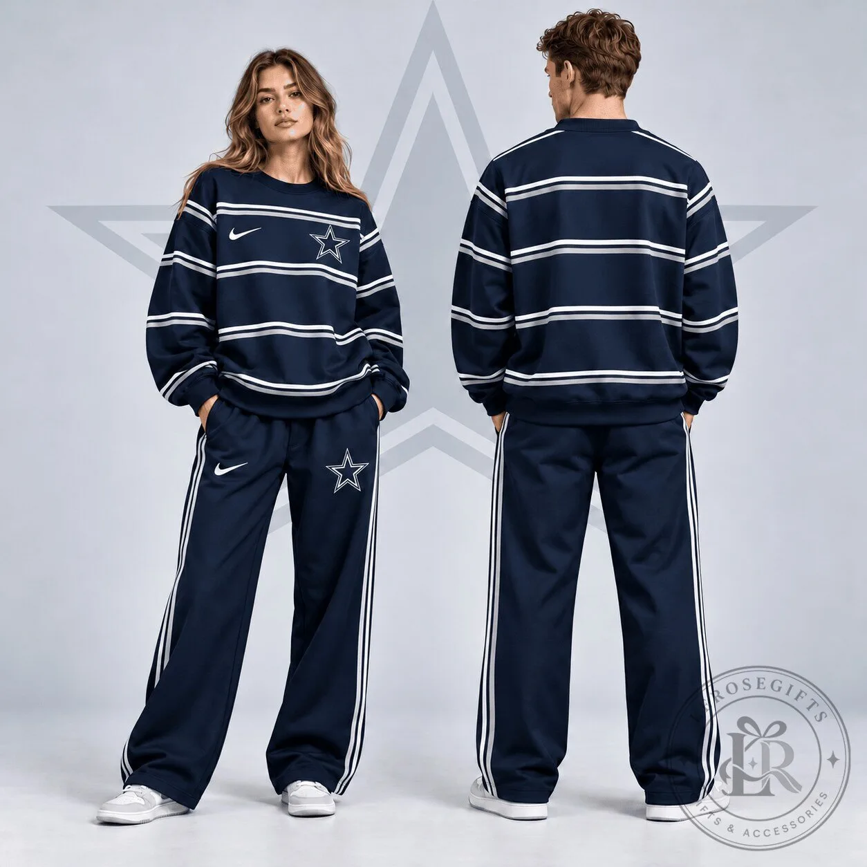 Dallas Cowboys Nike Premium Classic Horizontal Racing Stripe Crewneck Sweatshirt