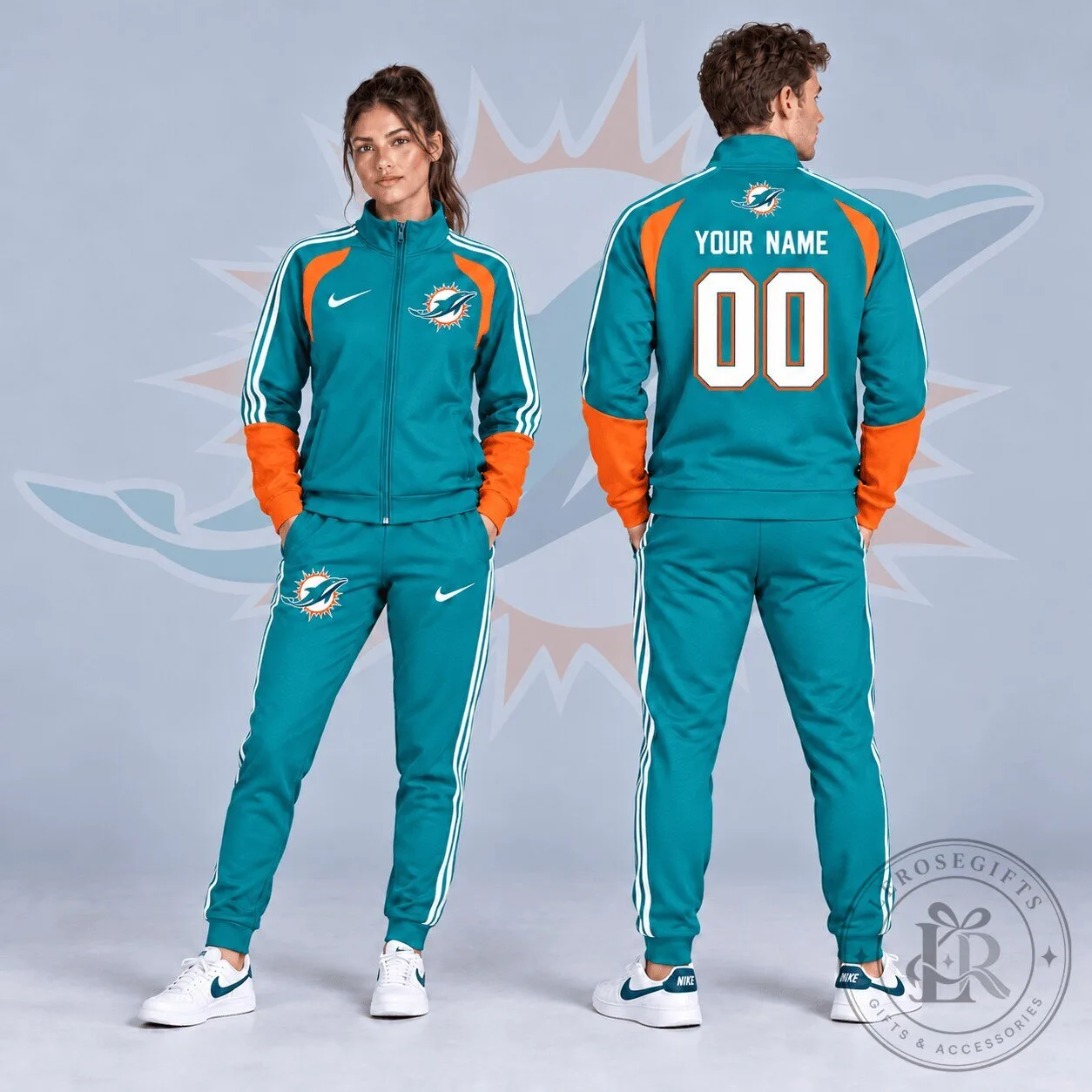 Miami Dolphins Nike Teal and Orange Custom Name Number Tracksuit Jacket