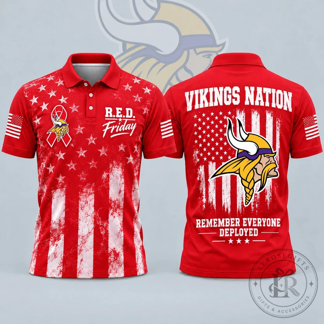 Minnesota Vikings R.E.D. Friday Remember Everyone Deployed Distressed Flag Polo Shirt