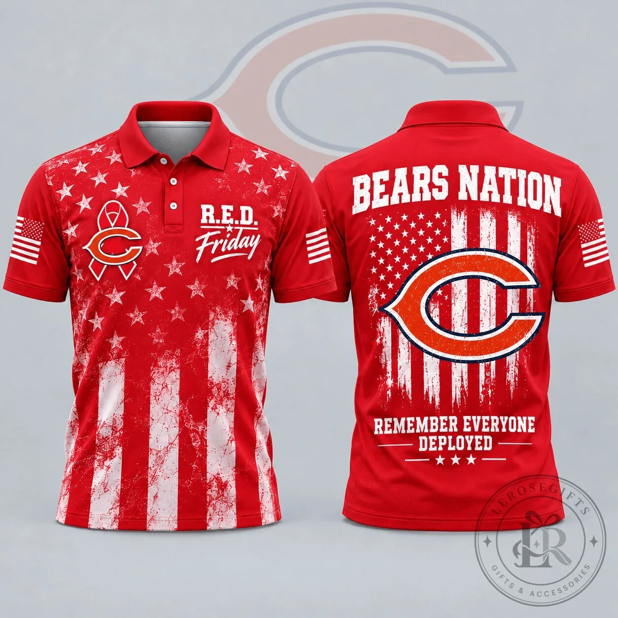 Chicago Bears Remember Everyone Deployed R.E.D. Friday American Flag Polo Shirt