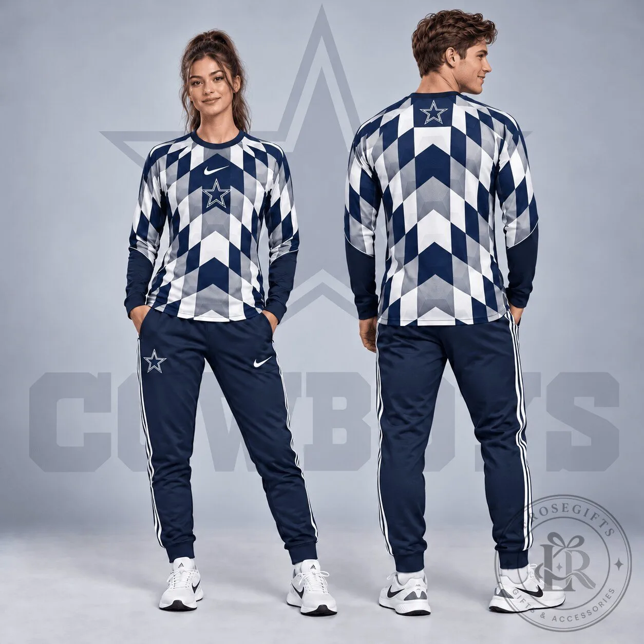 Dallas Cowboys Diamond Chevron Geometric Print Long Sleeve Shirt