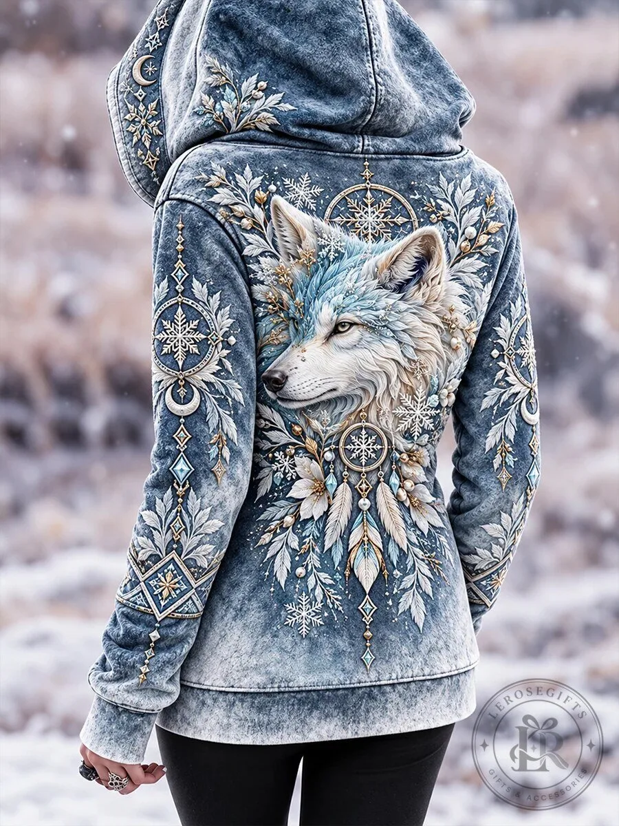 Winter Wolf Dreamcatcher Mandala Art Women's Pullover Hoodie