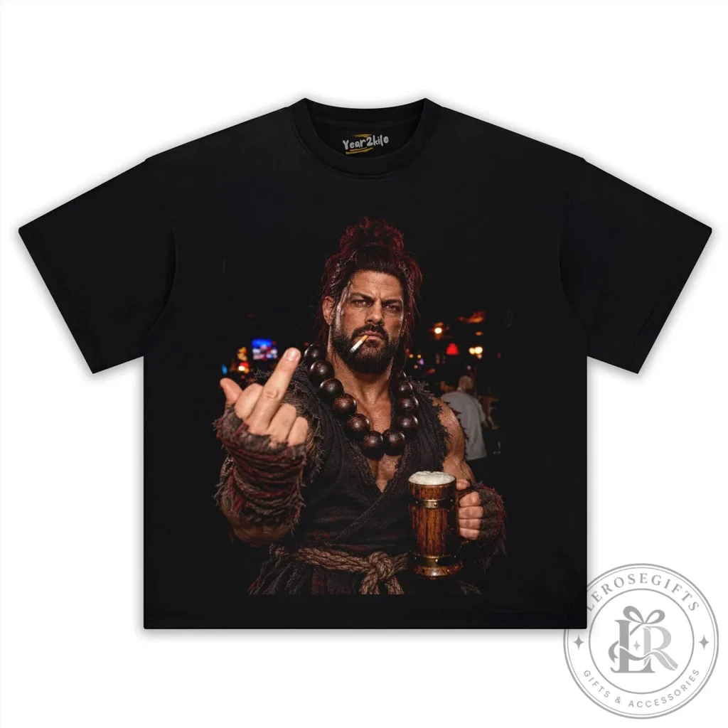 Street Fighter Akuma Roman Reigns Middle Finger Graphic T-Shirt Street Fighter Akuma Roman Reigns Middle Finger Graphic T-Shirt