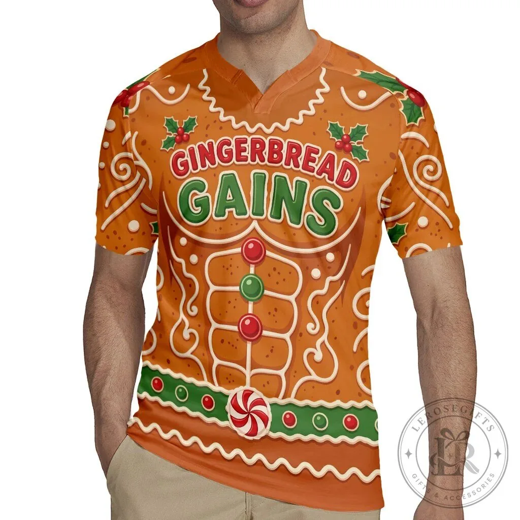 Funny Christmas Gingerbread Man Gains Bodybuilder Holiday Rugby Jersey 6 Funny Christmas Gingerbread Man Gains Bodybuilder Holiday Rugby Jersey