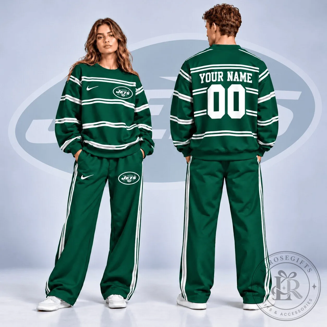 New York Jets NFL Team Personalized Green Crewneck Sweatshirt