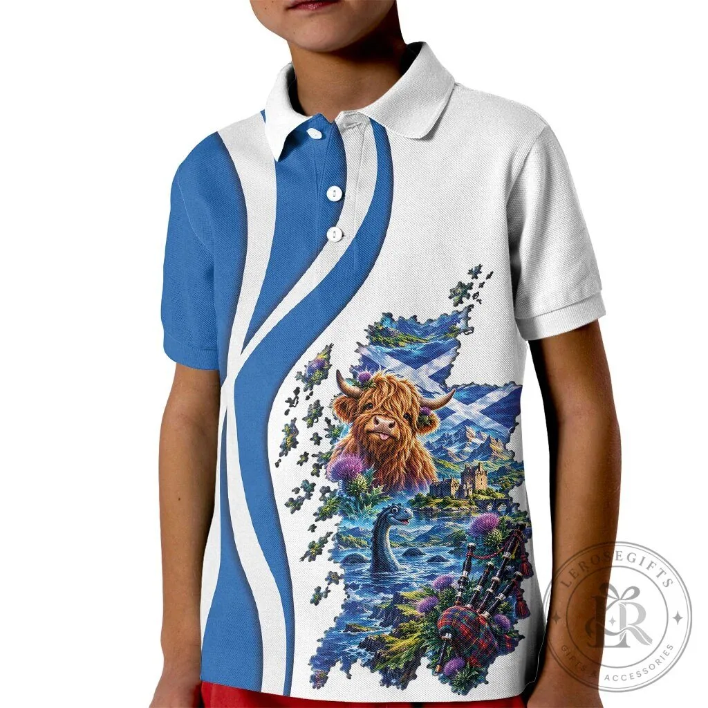 Scotland National Flag and Map Cultural Art Kids Polo Shirt